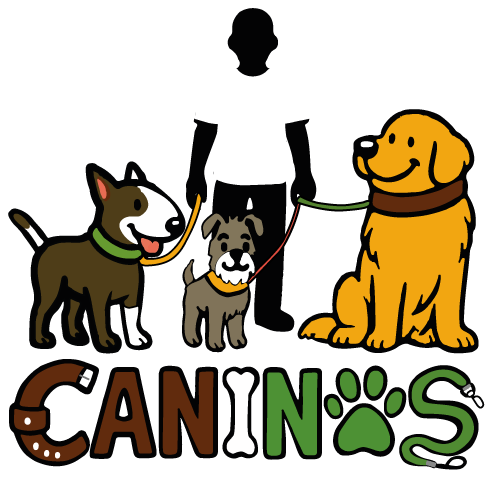 Logo de Caninos: una persona paseando tres perros